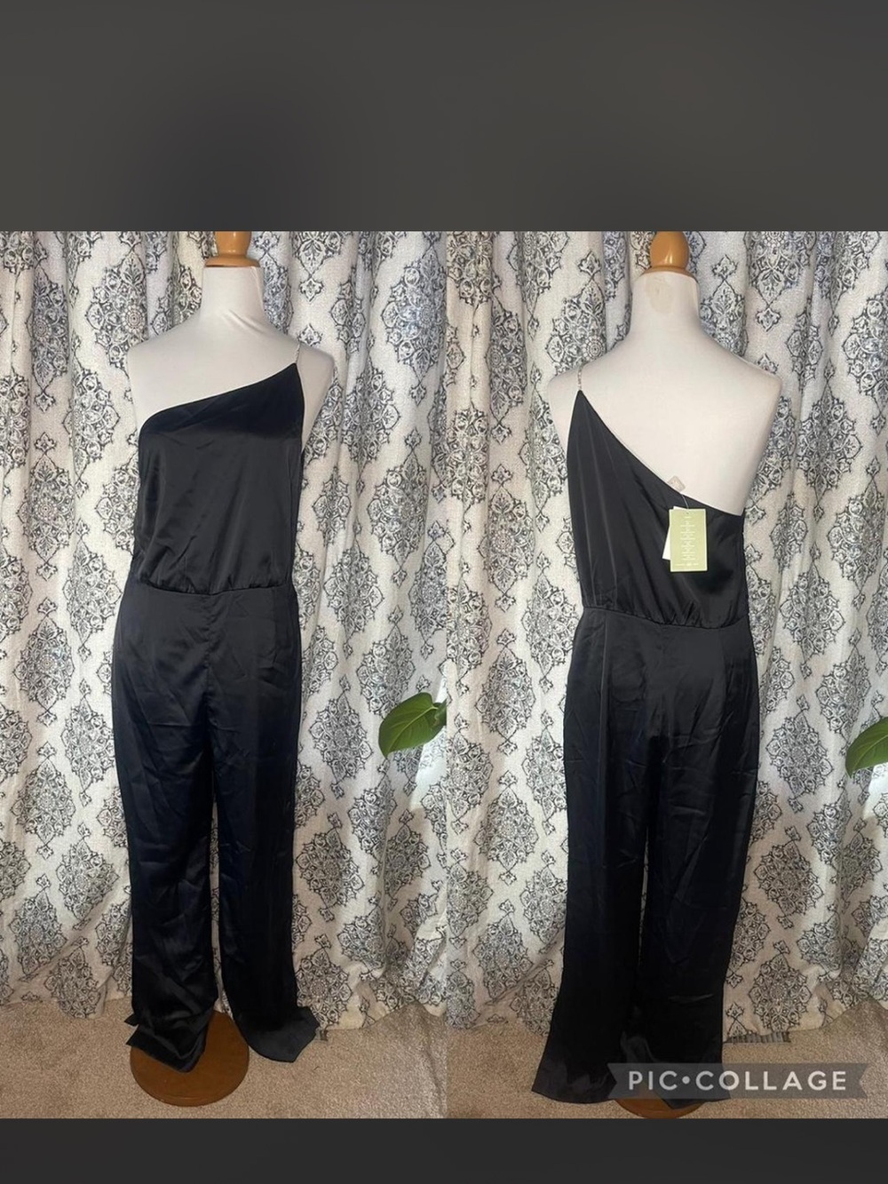 H&M Black One-Shoulder Wide-Leg Jumpsuit with crystal strap